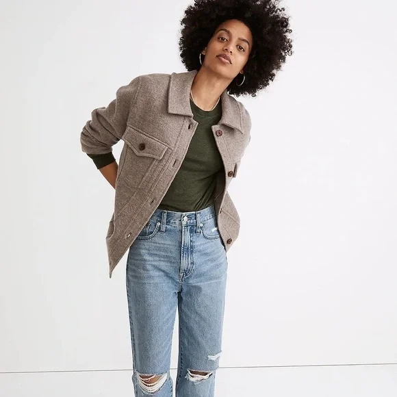 Madewell Oversized Boiled Wool Bridgman Sweater Jacket Grey - Picture 8 of 8